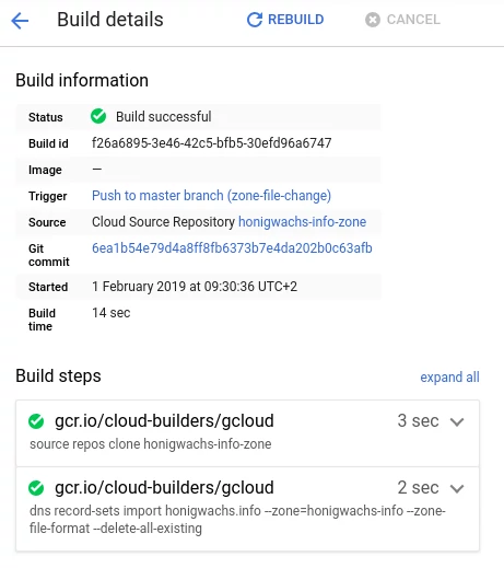 Screenshot of cloud builder build time